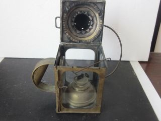 Vtg Circa 1900 Antique Brass Nautical Marine Kerosene Lantern w Glass Panels USA 7