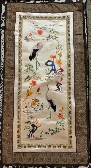 4 ANTIQUE CHINESE QING DYNASTY SILK HAND EMBROIDERY SCENERY PANEL 13” X 26” 6