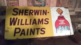 Vintage 1950s Sherwin Williams Paint Metal Sign 70 Inch By 34 Inch