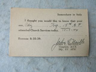 Wwii 15th Army Air Force Chaplain Church Attendance Post Card Italy Ww2