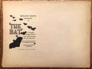 The Bat 1926 Movie Pressbook Uncut W/ Herald,  Ad Supplement Ultra Rare