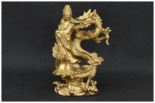 9.  5 " Chinese Buddhism Brass Copper Dragon Guanyin Buddha Statue Yr28