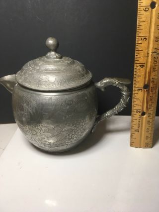 Antique Chinese Engraved Kut Hing Swatow Pewter Tea Pot