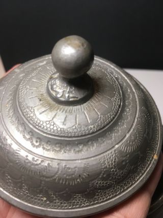 Antique Chinese Engraved Kut Hing Swatow Pewter Tea Pot 7