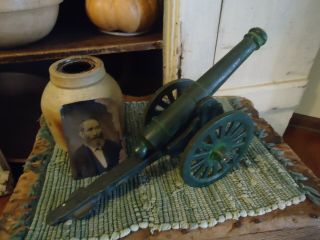 Vintage Green Cast Iron Toy Cannon