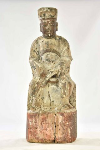 Antique Chinese Wooden Carved Statue / Figure,  Qing Dynasty,  19th C
