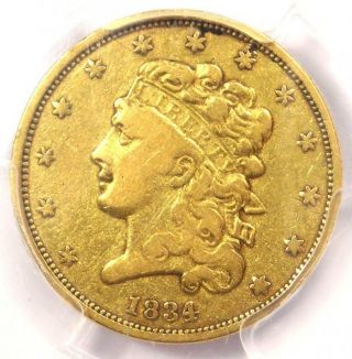 1834 Classic Gold Half Eagle $5 - Pcgs Vf Detail - Rare Certified Gold Coin