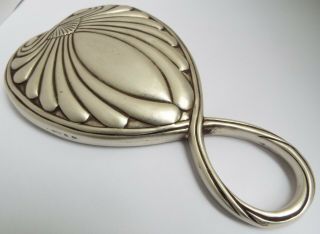 Lrge Rare English Antique 1896 Sterling Silver Heart Shape Hand Mirror