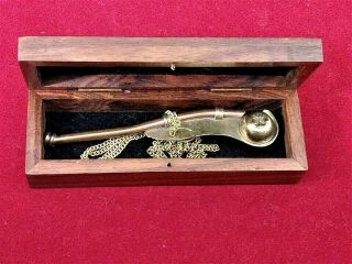 Us Navy Copper & Brass Boatswain Bosun Whistle W/ Chain & Wood Box Vtg Wwii Era