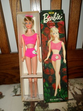Vintage Standard Straight Leg Mod Barbie,  Ash Blond,  Pink Swimsuit Mib