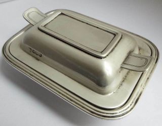 HEAVY ENGLISH ANTIQUE 1938 STERLING SILVER NOVELTY BUTTER DISH WITH LINER 5