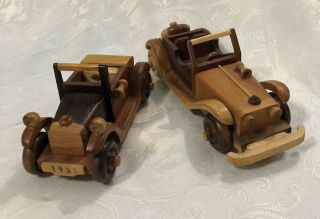 Set Of 2 Vintage Wooden Toy Cars Handmade