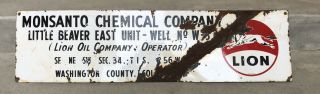 Vintage Porcelain Lion Gas Oil Well Colorado Petroliana Lease Garage Sign