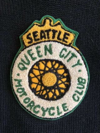Vintage 1930s 40s Queen City Motorcycle Club Sweater Seattle Caballeros Patches 3
