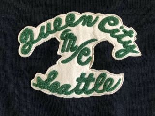 Vintage 1930s 40s Queen City Motorcycle Club Sweater Seattle Caballeros Patches 5