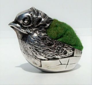 UNIQUE EDWARDIAN Sampson Mordan SOLID SILVER HATCHING CHICK PIN CUSHION 2