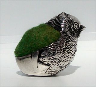 UNIQUE EDWARDIAN Sampson Mordan SOLID SILVER HATCHING CHICK PIN CUSHION 4