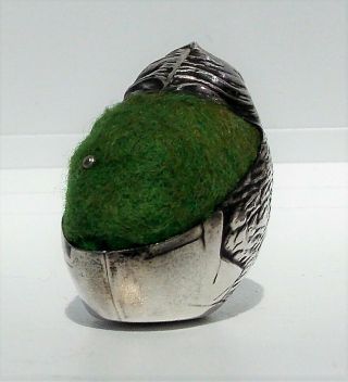 UNIQUE EDWARDIAN Sampson Mordan SOLID SILVER HATCHING CHICK PIN CUSHION 5