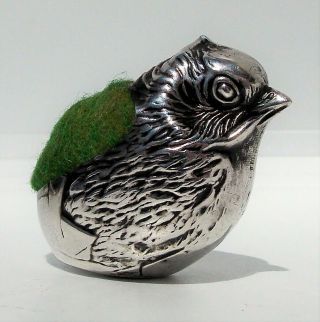 UNIQUE EDWARDIAN Sampson Mordan SOLID SILVER HATCHING CHICK PIN CUSHION 8