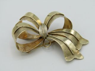 Vintage Textured 14k Yellow Gold Bow Brooch Pin