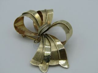 Vintage Textured 14k Yellow Gold Bow Brooch Pin 2