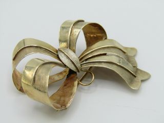 Vintage Textured 14k Yellow Gold Bow Brooch Pin 3