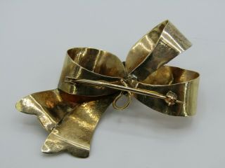 Vintage Textured 14k Yellow Gold Bow Brooch Pin 4