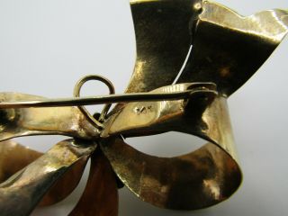 Vintage Textured 14k Yellow Gold Bow Brooch Pin 5