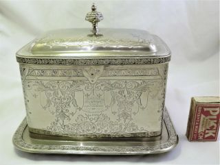 Large Ornate Victorian Silver Plated Biscuit Box 1898 - Fattorini - Skipton 1898