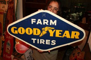 Vintage 1960 Goodyear Farm Tires Tractor Truck Gas Oil 28 " Metal Sign