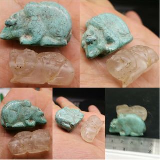 Roman Old Rare Turquoise & Rock Crystal Stone Wild Animals Stone Beads 23