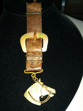Antique Horse Head Watch Fob Mother Of Pearl.  Great Detail.  From Early 1900 