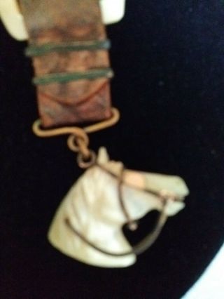 ANTIQUE HORSE HEAD WATCH FOB MOTHER OF PEARL.  GREAT DETAIL.  FROM EARLY 1900 ' S 2