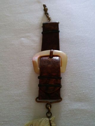 ANTIQUE HORSE HEAD WATCH FOB MOTHER OF PEARL.  GREAT DETAIL.  FROM EARLY 1900 ' S 5
