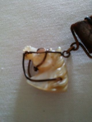 ANTIQUE HORSE HEAD WATCH FOB MOTHER OF PEARL.  GREAT DETAIL.  FROM EARLY 1900 ' S 8