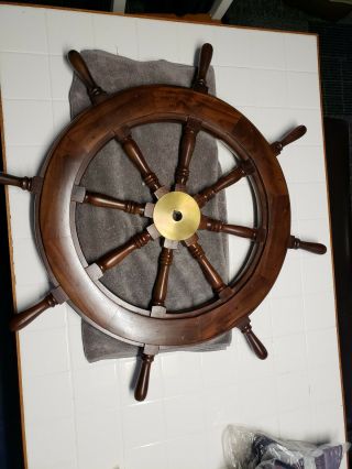 Antique Wood/brass 36 " Ship Wheel Authentic 8 Spoke Boat Steering Wheel Sail