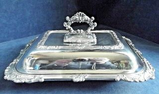 Good Large & Heavy Silver Plate & Glass Lined Serving Dish C1920