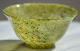 Antique Hand Carved Chinese Spinach Green Nephrite Jade Bowl