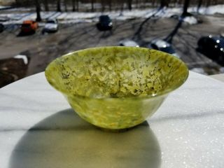 ANTIQUE HAND CARVED CHINESE SPINACH GREEN NEPHRITE JADE BOWL 5