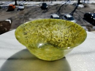 ANTIQUE HAND CARVED CHINESE SPINACH GREEN NEPHRITE JADE BOWL 6