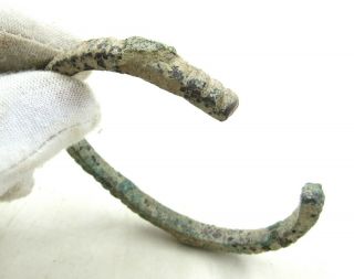 Authentic Medieval Viking Bronze Bracelet W/ Dragon Heads - Wearable - J246