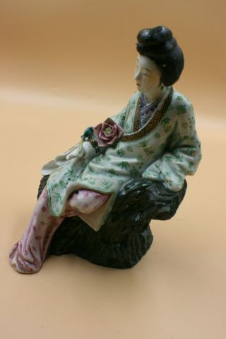 Antique Chinese Porcelain Pottery Carved and Painted Lady Woman Figurine - Marks 2