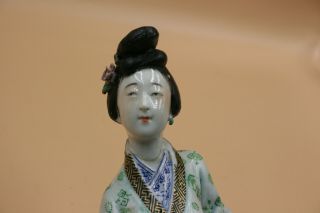 Antique Chinese Porcelain Pottery Carved and Painted Lady Woman Figurine - Marks 5