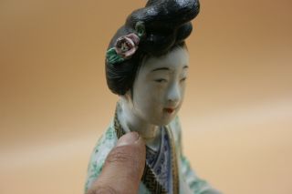Antique Chinese Porcelain Pottery Carved and Painted Lady Woman Figurine - Marks 6