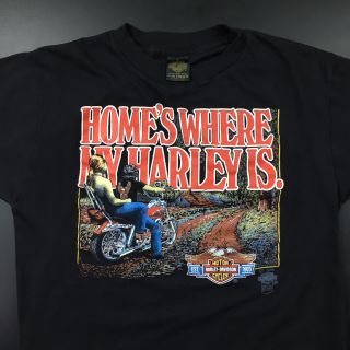 Vtg 80s 3d Emblem Harley Davidson Homes Where My Harley Is 50/50 T - Shirt Size L