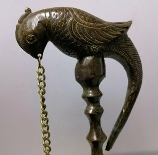 Collect China Antique Bronze Carve Lifelike Bird Noble Delicate Oil Lamp Statue 3