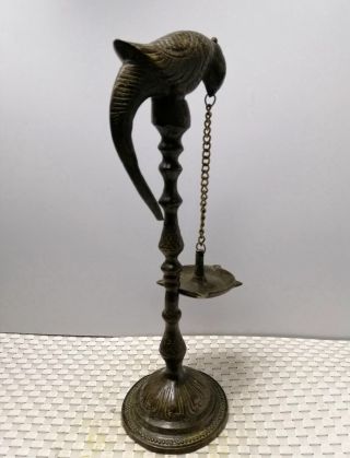 Collect China Antique Bronze Carve Lifelike Bird Noble Delicate Oil Lamp Statue 5