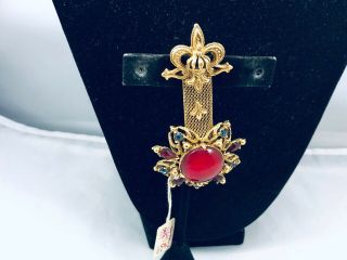 Vtg.  Florenza Nwt’s Rike’s Red Jelly Belly Cabochon Art Deco Mesh Brooch