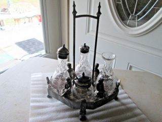 Rare Find - Antique Victorian Cruet Set W/ 4 Girls Sitting On The Sides 1870 