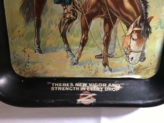Very rare pre - prohibition RAINIER BEER tray with cowboy and cowgirl on horse 3